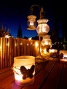 Romantic candlelight on balcony at night