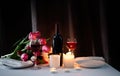 Romantic Candlelight Dinner for Two Lovers, dark background Royalty Free Stock Photo