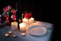 Romantic Candlelight Dinner for Two Lovers, dark background Royalty Free Stock Photo