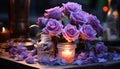 Romantic candlelight, glowing flower, scented relaxation, elegant decoration generated by AI