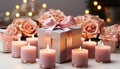 Romantic candlelight illuminates the elegant indoor celebration, glowing with love generated by AI