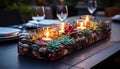 Romantic candlelight illuminates the table, burning with warmth and love generated by AI