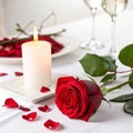 Romantic candlelight with red rose setting isolated on white background Royalty Free Stock Photo