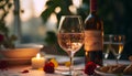 Romantic candlelight, wineglass, celebration, champagne, luxury, elegance generated by AI