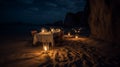 Romantic Candlelit Dinner on a Secluded Beach with Soft Sands