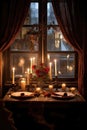 romantic candlelit dinner table setting