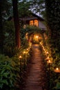 romantic candlelit pathway leading to the ceremony