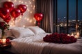 Romantic candles and red roses on a bed Royalty Free Stock Photo