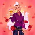 Romantic card with handsome man with wine glass Royalty Free Stock Photo