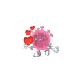 A romantic cartoon character of corona virus parasite with a heart