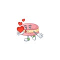 A romantic cartoon character of strawberry macarons with a heart