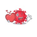 A romantic cartoon design of coronavirus substance holding heart