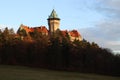 Romantic castle - fortress with tower in the forest. Smolenice castle, Congress Center of SAS - built in 15th century