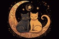 Romantic cats sitting on the moon, digital illustration. Generative AI Royalty Free Stock Photo