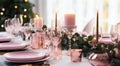 A romantic celebration with a beautifully set table, wine glasses and gift decorations Royalty Free Stock Photo