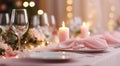 A romantic celebration with a beautifully set table, wine glasses and gift decorations Royalty Free Stock Photo