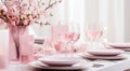 A romantic celebration with a beautifully set table, wine glasses and gift decorations Royalty Free Stock Photo