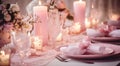 A romantic celebration with a beautifully set table, wine glasses and gift decorations Royalty Free Stock Photo