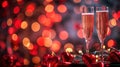 Romantic celebration with champagne flutes and red hearts. elegant toasting at a festive event captured close up Royalty Free Stock Photo