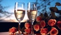 Romantic celebration with champagne, wine, and flowers generated by AI Royalty Free Stock Photo