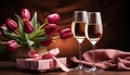 Romantic celebration gift of love, tulip bouquet, champagne toast generated by AI Royalty Free Stock Photo
