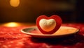 Romantic celebration with gourmet dessert, heart shaped chocolate and candle flame generated by AI Royalty Free Stock Photo