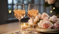 Romantic celebration indoors wine, champagne, elegance, candle, gourmet, love generated by AI Royalty Free Stock Photo