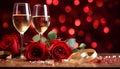 Romantic celebration love, champagne, wine, decoration, gift, table, night generated by AI generated by AI Royalty Free Stock Photo