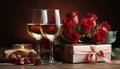 Romantic celebration love, wine, champagne, decoration, candle, flower, drink generated by AI Royalty Free Stock Photo