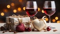 Romantic celebration love, wine, chocolate, candle, heart, gift, decoration generated by AI Royalty Free Stock Photo