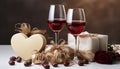 Romantic celebration love, wine, chocolate, candle, heart, gift generated by AI Royalty Free Stock Photo