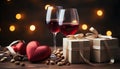 Romantic celebration love, wine, heart shape, chocolate, candle, luxury generated by AI Royalty Free Stock Photo