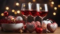 Romantic celebration wine, love, candle, glowing, heart, champagne, gift generated by AI