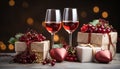 Romantic celebration wine, love, chocolate, candle, heart, luxury, winter generated by AI