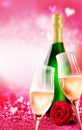 Romantic champagne glass and bottle theme