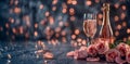 Romantic champagne setting with roses