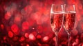 Romantic Champagne Toast for Valentine\'s Day with Red Shiny Bokeh Lights Royalty Free Stock Photo