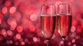Romantic Champagne Toast for Valentine\'s Day with Red Shiny Bokeh Lights Royalty Free Stock Photo