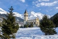 Romantic historic chapel in beautiful mountain landscape in winter Royalty Free Stock Photo