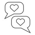 Romantic chat thin line icon. Reciprocity dialogue and like or compliment symbol, outline style pictogram on white