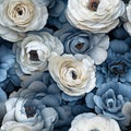 Romantic Chiaroscuro: Blue And White Paper Flowers Wallpaper Background