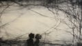 Romantic Chiaroscuro Encaustic Silhouette Art With Delicate Thin Lines