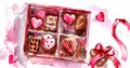 Romantic Chocolate Box in Water Colour Style Royalty Free Stock Photo