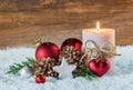 Romantic Christmas or Advent decoration with candle and snow Royalty Free Stock Photo