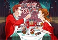 Romantic Christmas Dinner in a restaurant with beautiful couple in love