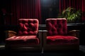 Romantic cinema Love chairs at a private theatre, close up photography