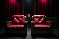 Romantic cinema Love chairs at a private theatre, close up photography