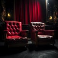 Romantic cinema Love chairs at a private theatre, close up photography