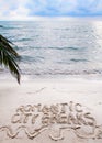 Romantic City Breaks message written on sand Royalty Free Stock Photo