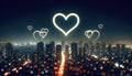 Romantic Cityscape with Heart Lights, AI Generated